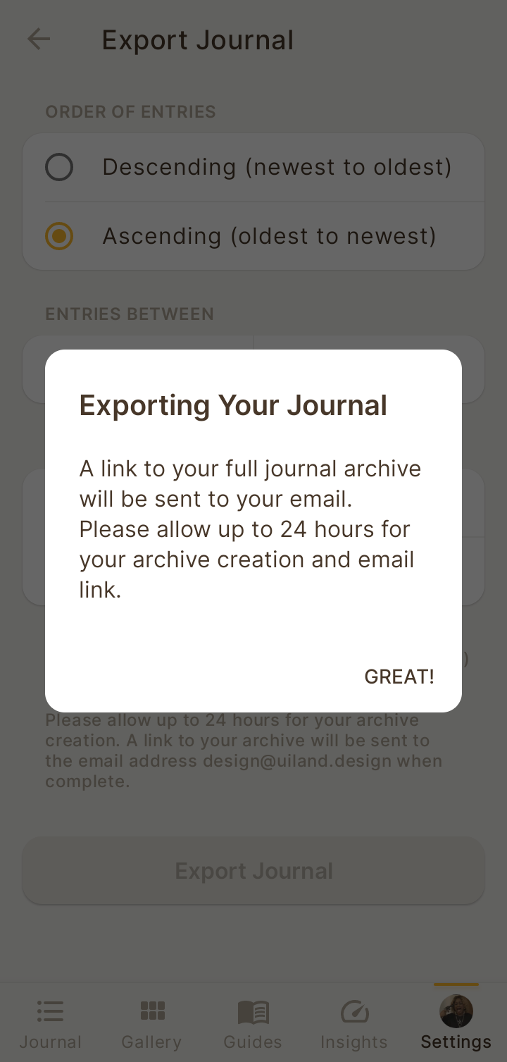  5minutejournal Export  ui screens