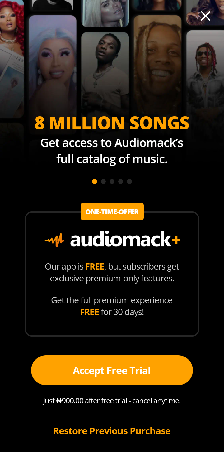  Audiomack Paywall and Subscription user flow UI screenshot