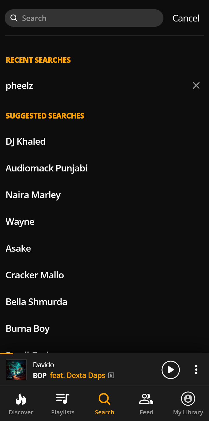  Audiomack Search user flow UI screenshot