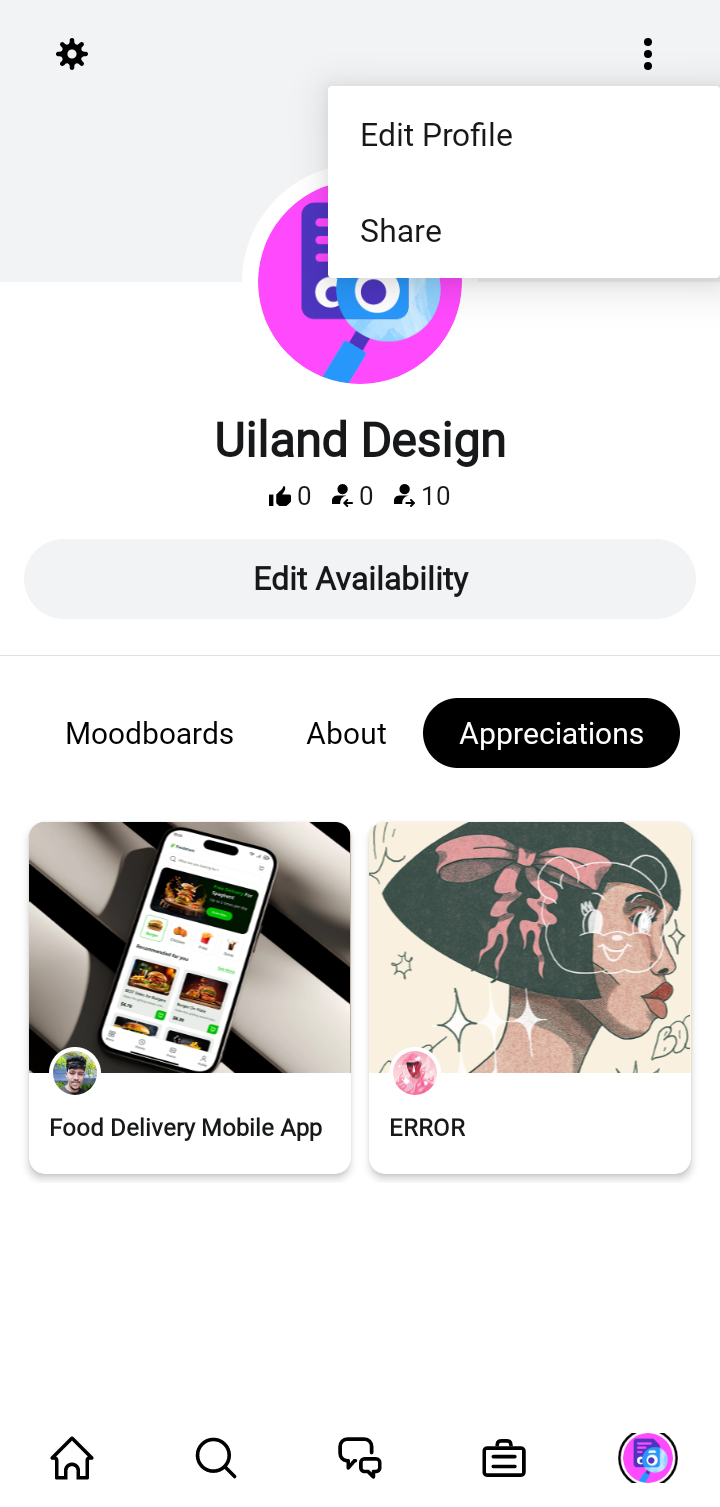  Behance Edit Profile flow