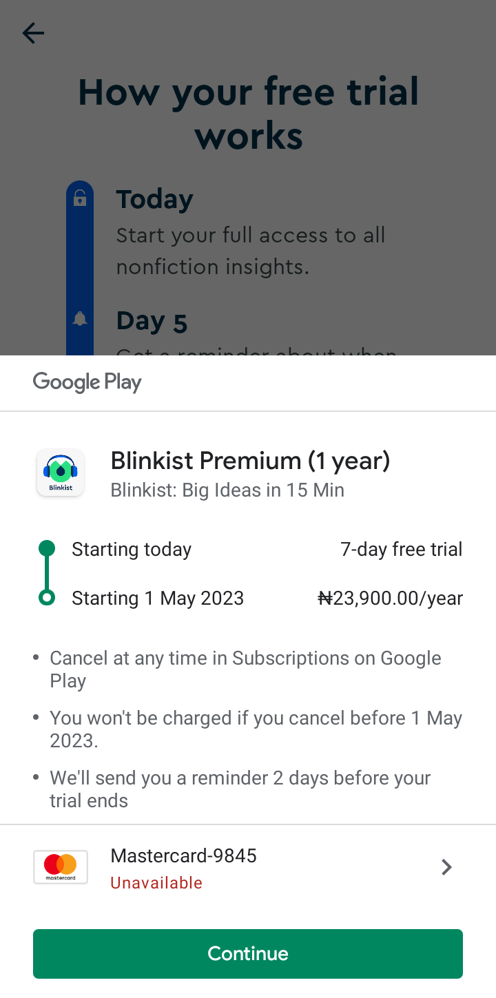  Blinkist Paywall and Subscription user flow UI screenshot