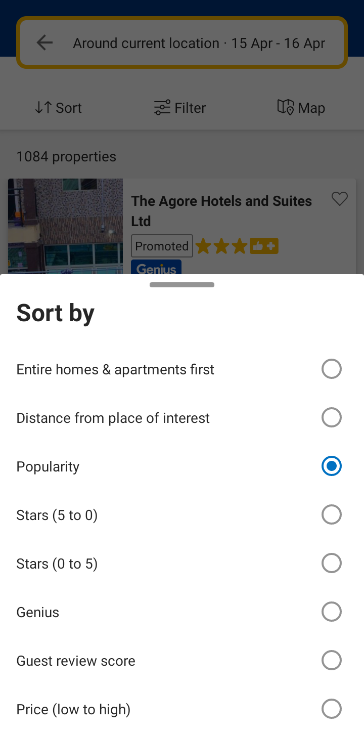  Booking Sorting user flow UI screenshot