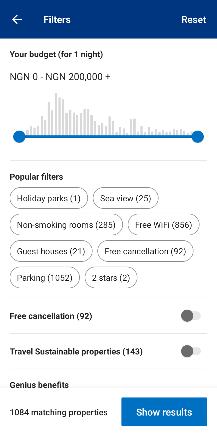  Booking Filtering user flow UI screenshot