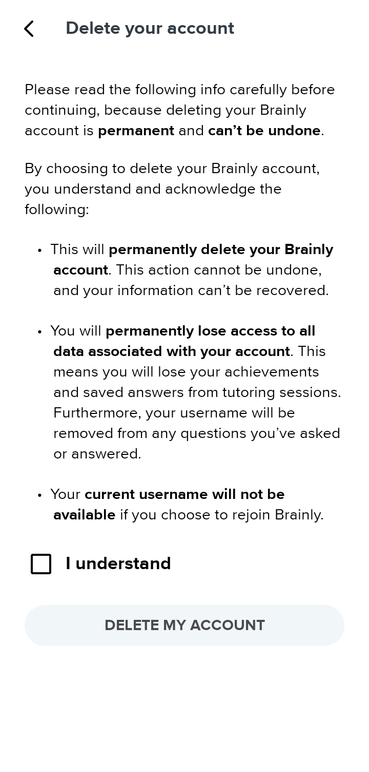  Brainly Deleting Account flow