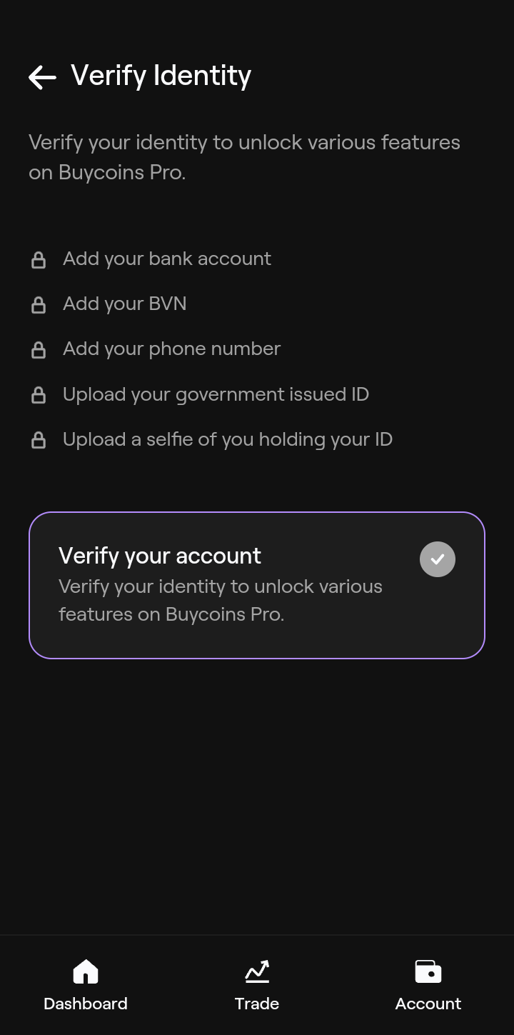  Buycoins KYC  ui screens