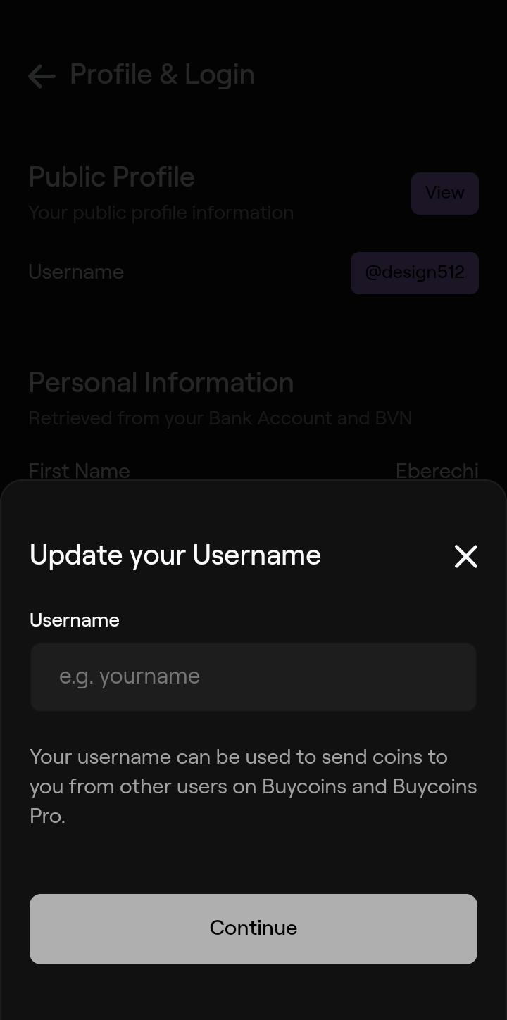  Buycoins Edit Profile user flow UI screenshot