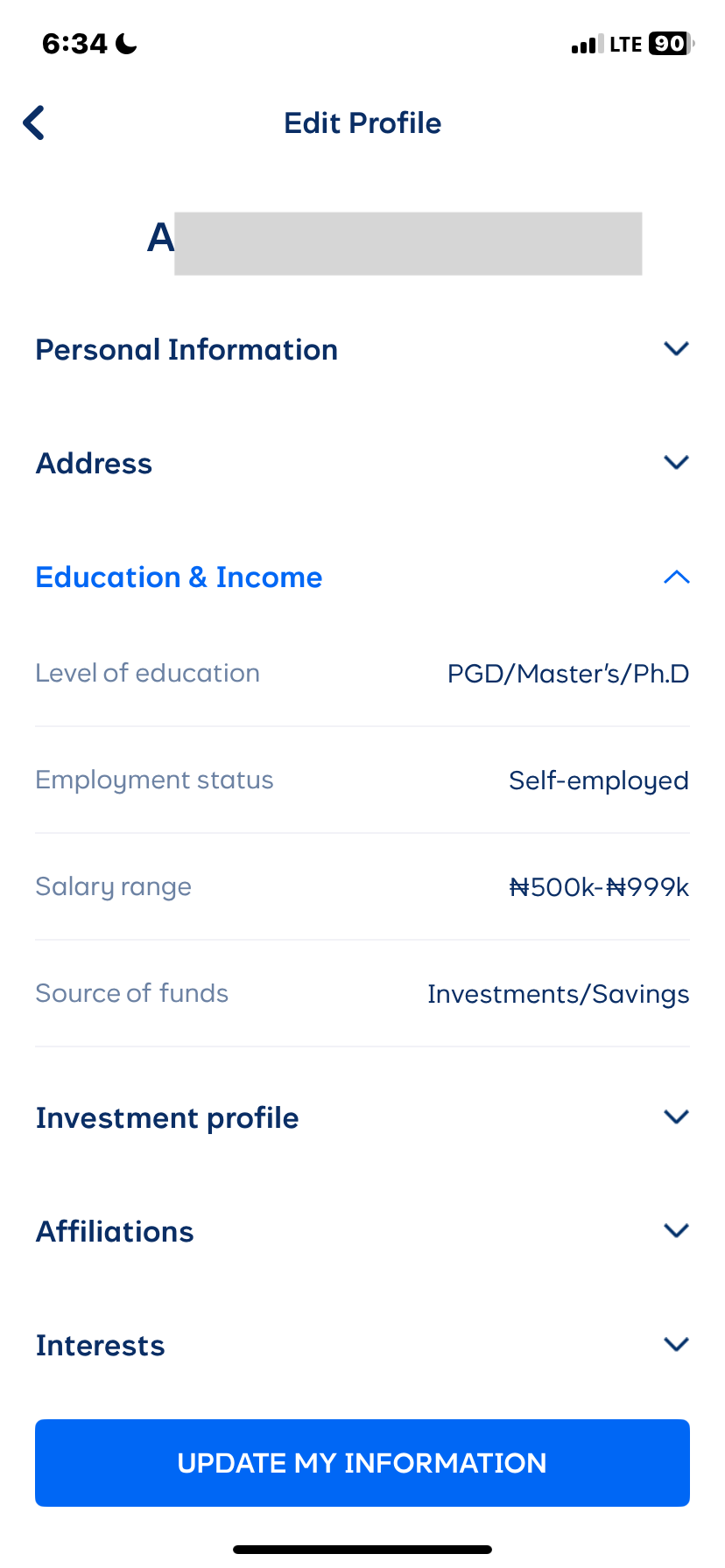  Cowrywise My profile flow