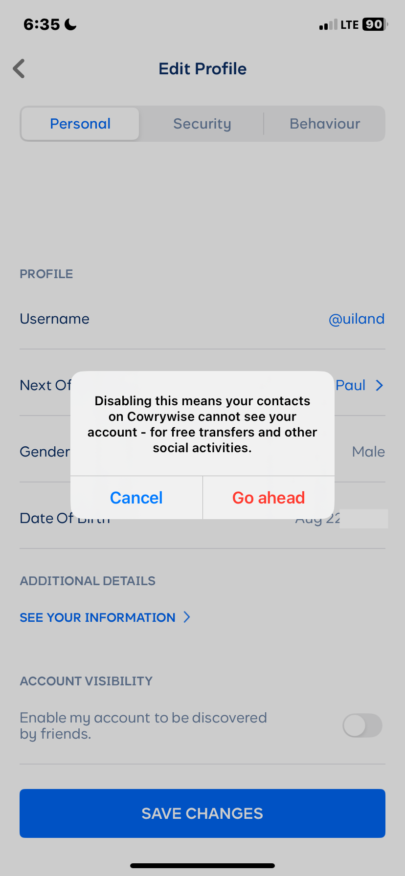  Cowrywise My profile flow