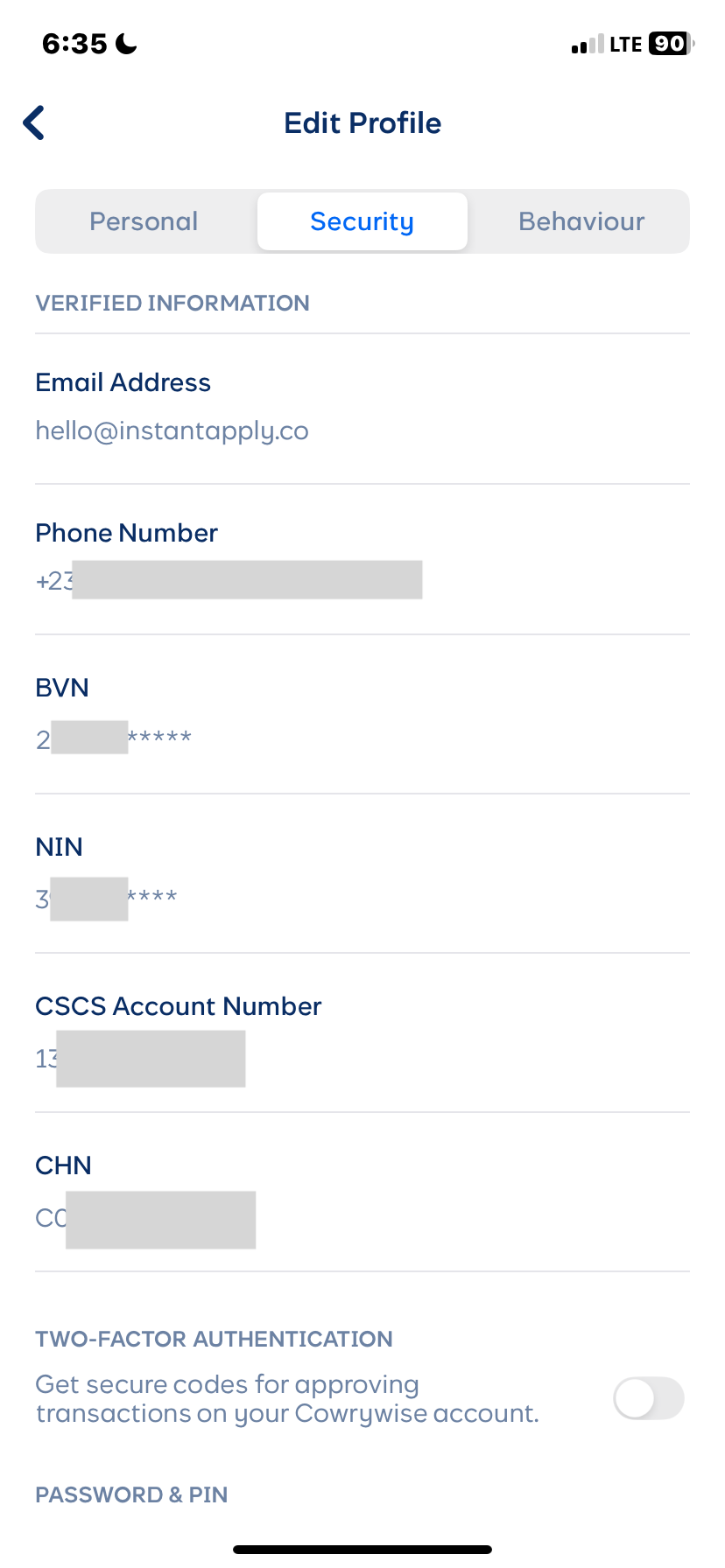  Cowrywisee Set passcode flow