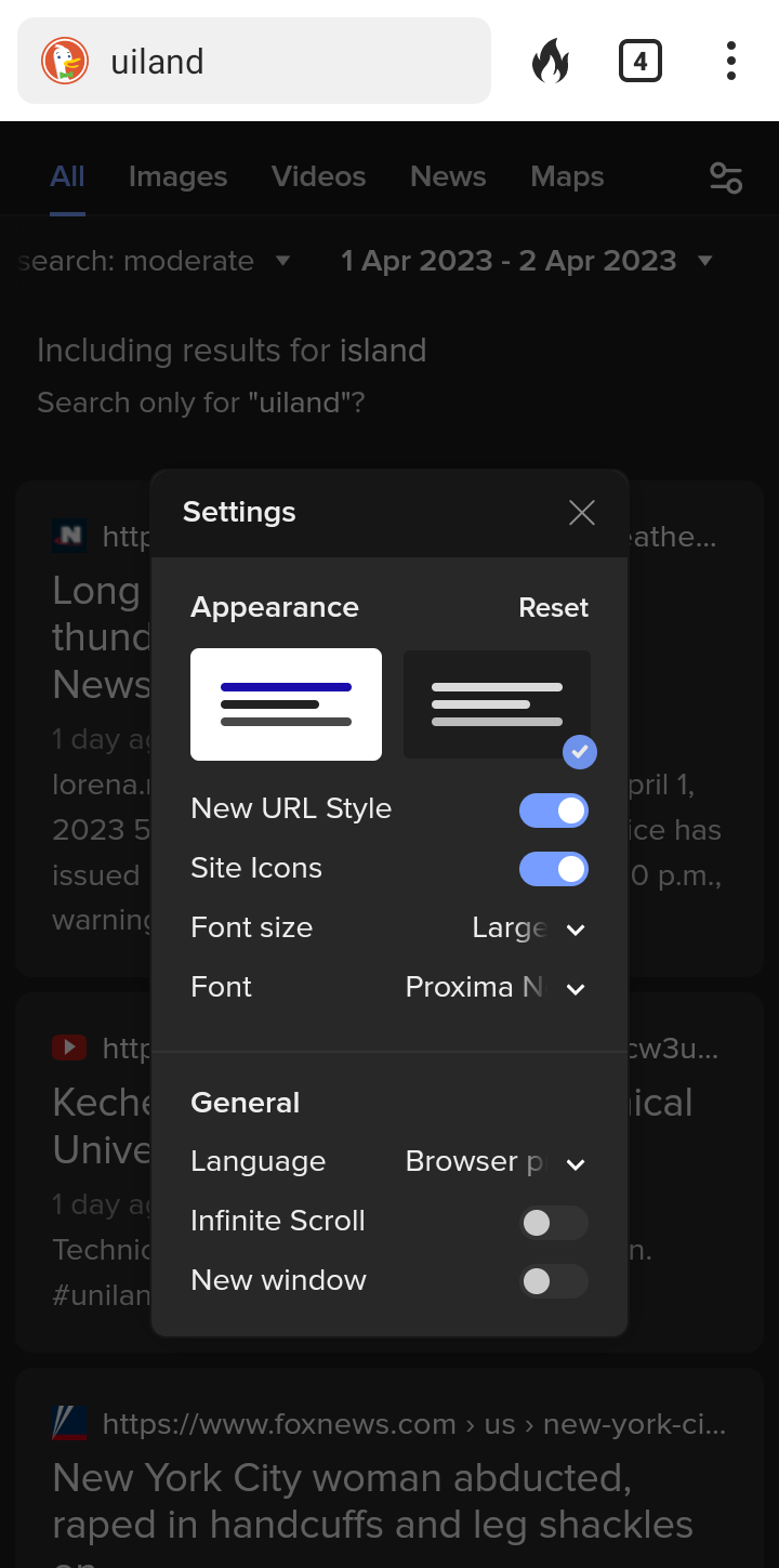  Duckduckgo Switching To Dark Mode user flow UI screenshot