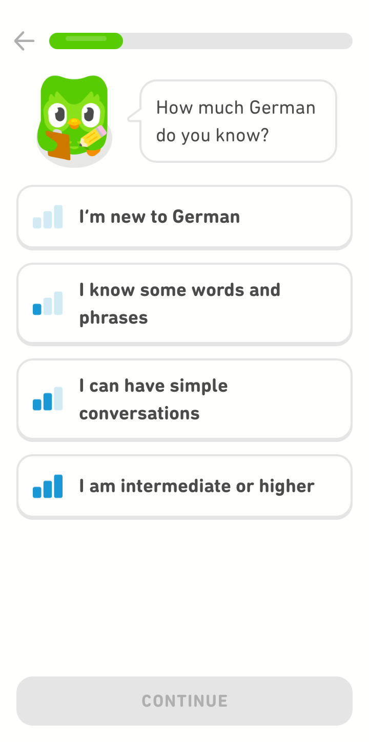  Duolingo Onboarding user flow UI screenshot