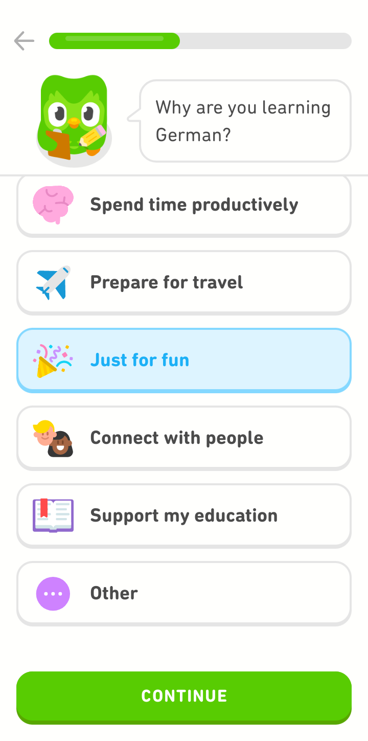  Duolingo Onboarding user flow UI screenshot