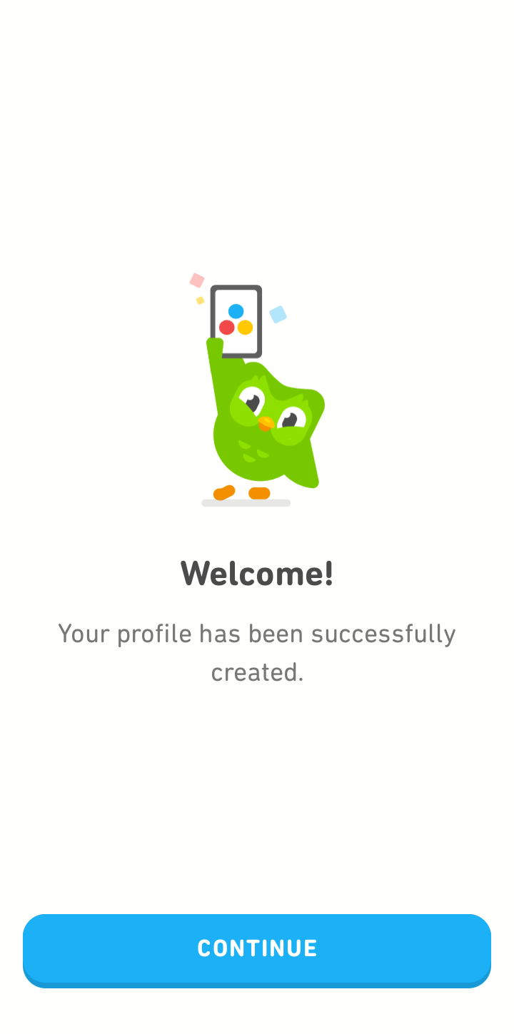  Duolingo Create A Profile user flow UI screenshot