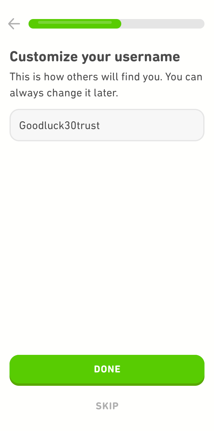  Duolingo Edit Profile user flow UI screenshot