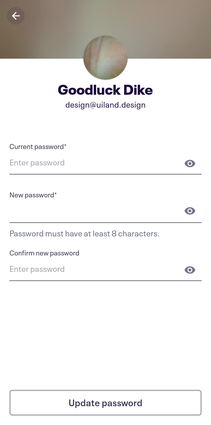  Eventbrite Change Password user flow UI screenshot
