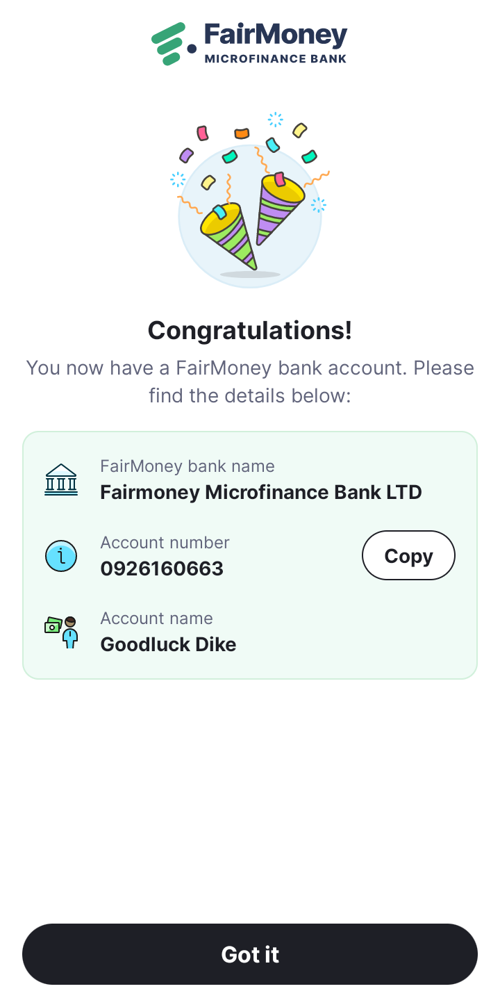  Fairmoney KYC  ui screens