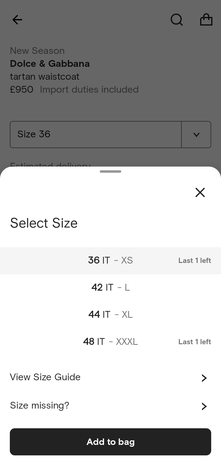  Farfetch Size guide flow