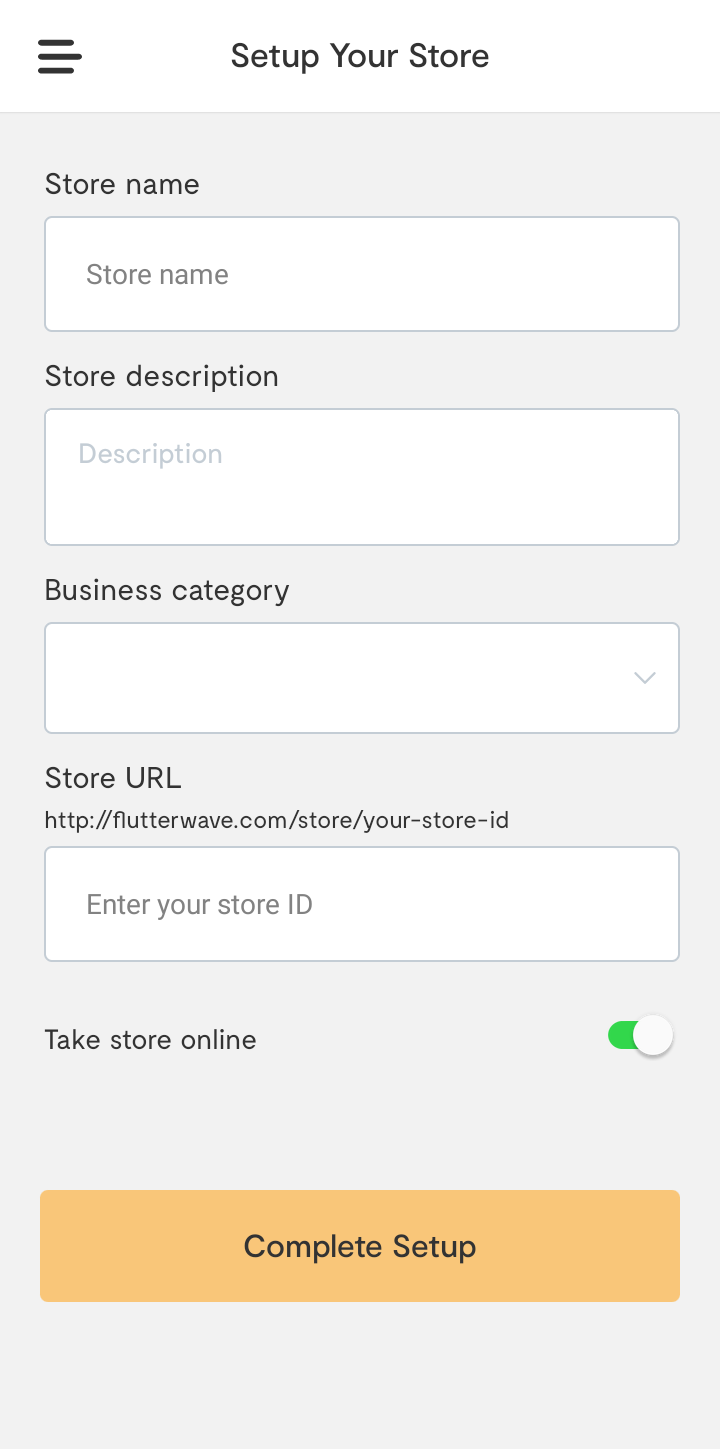  Flutterwave Create Store user flow UI screenshot