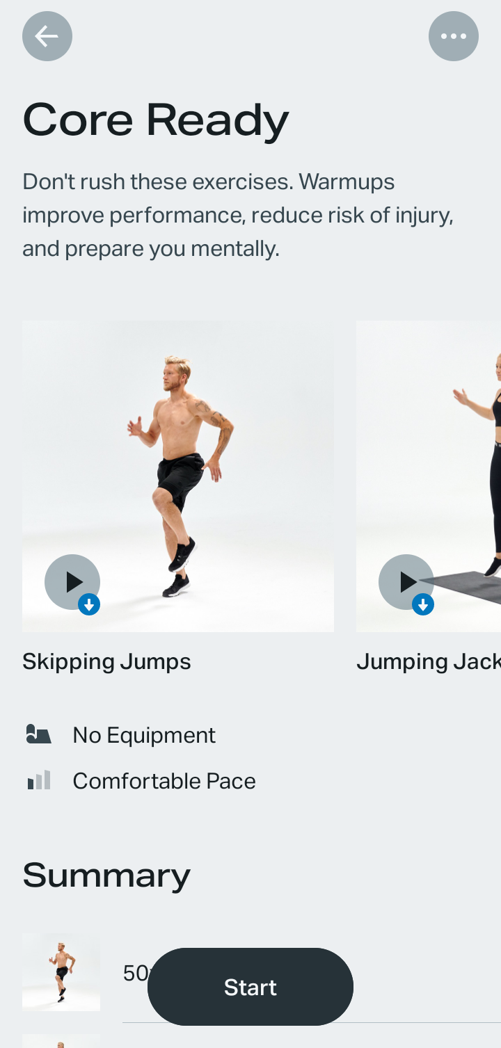  Freeletics Starting and completing workout flow
