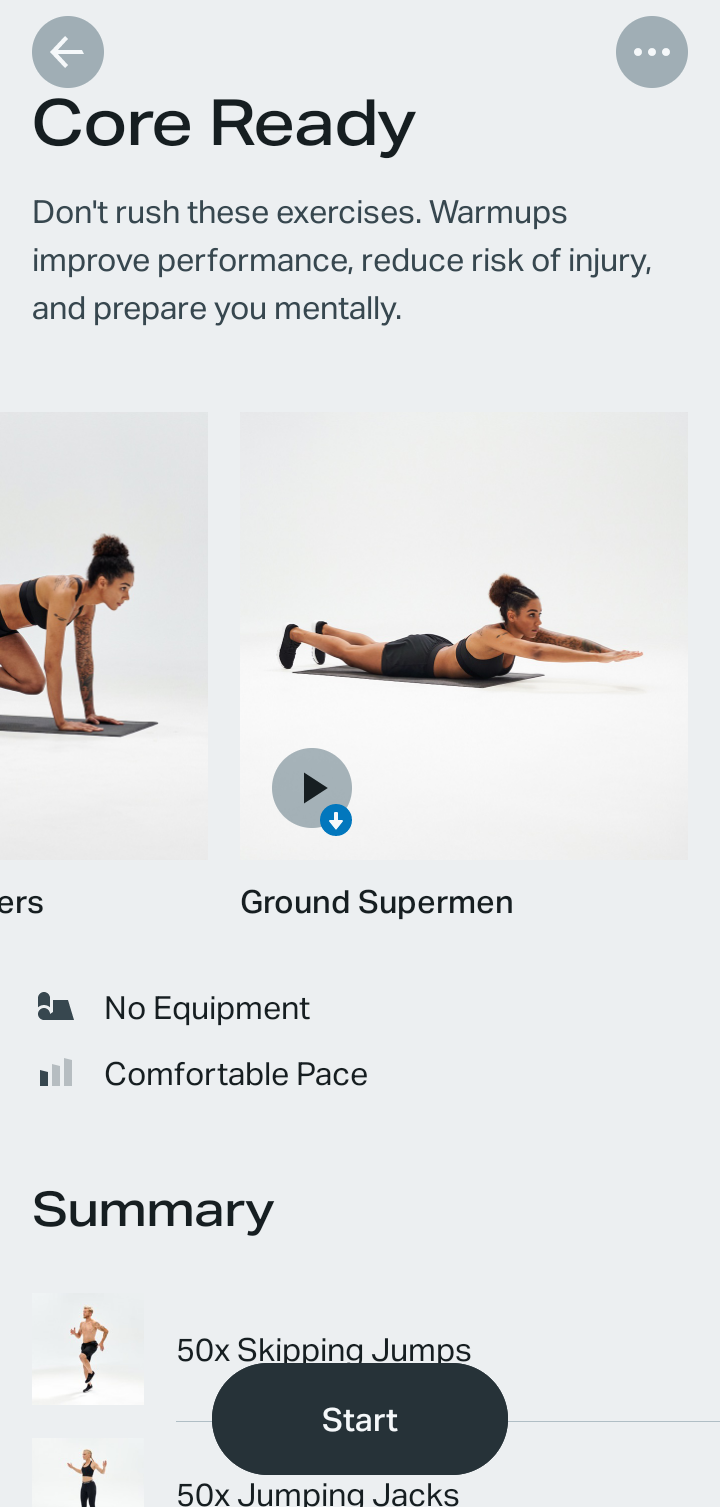  Freeletics Starting and completing workout flow