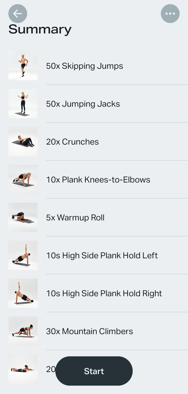  Freeletics Starting and completing workout flow