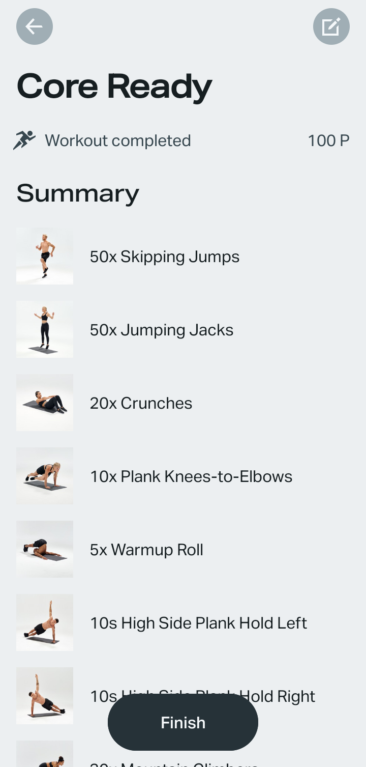  Freeletics Starting and completing workout flow