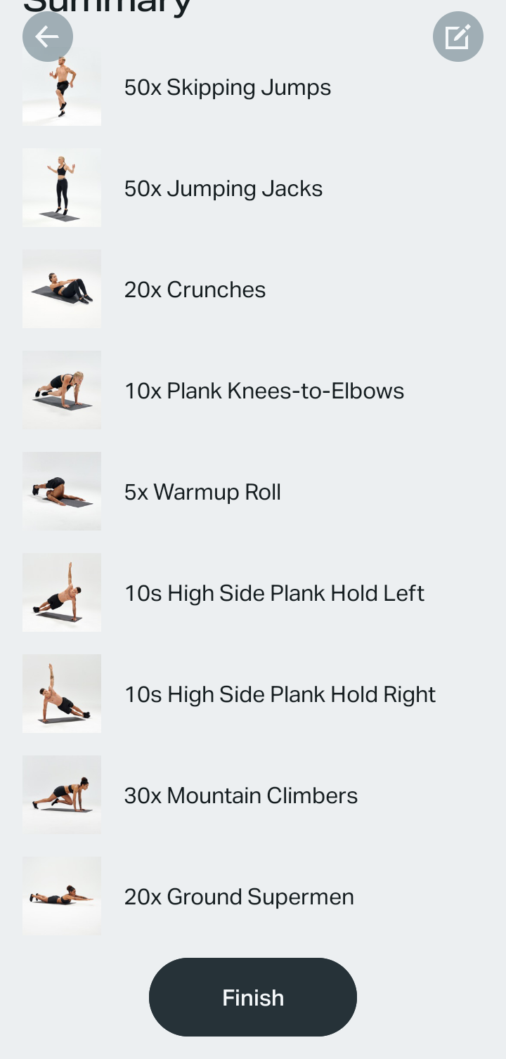  Freeletics Starting and completing workout flow