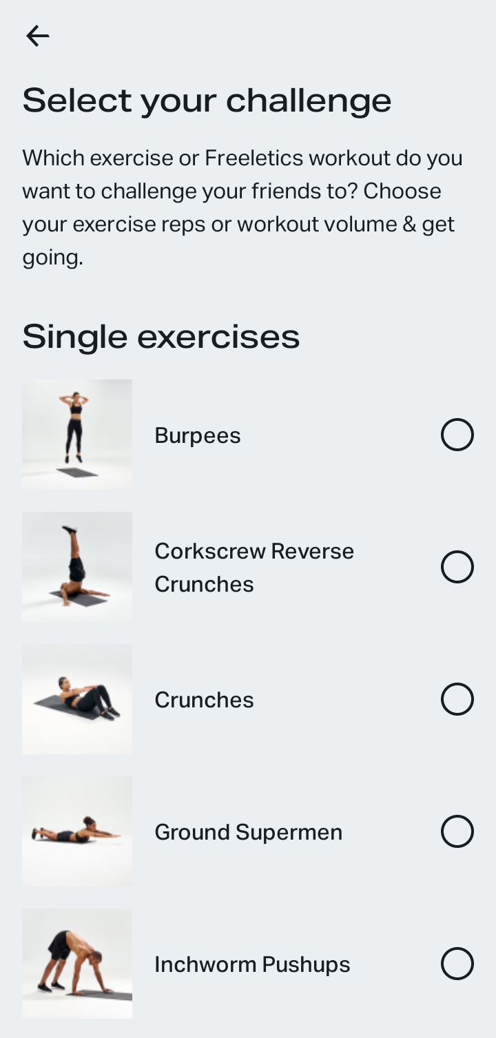  Freeletics Create new challenge flow