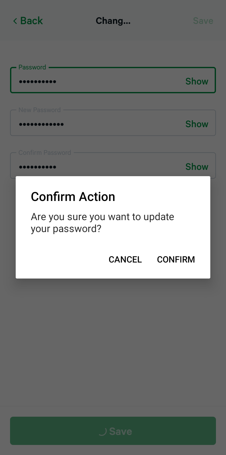  Getbumpa Change Password user flow UI screenshot