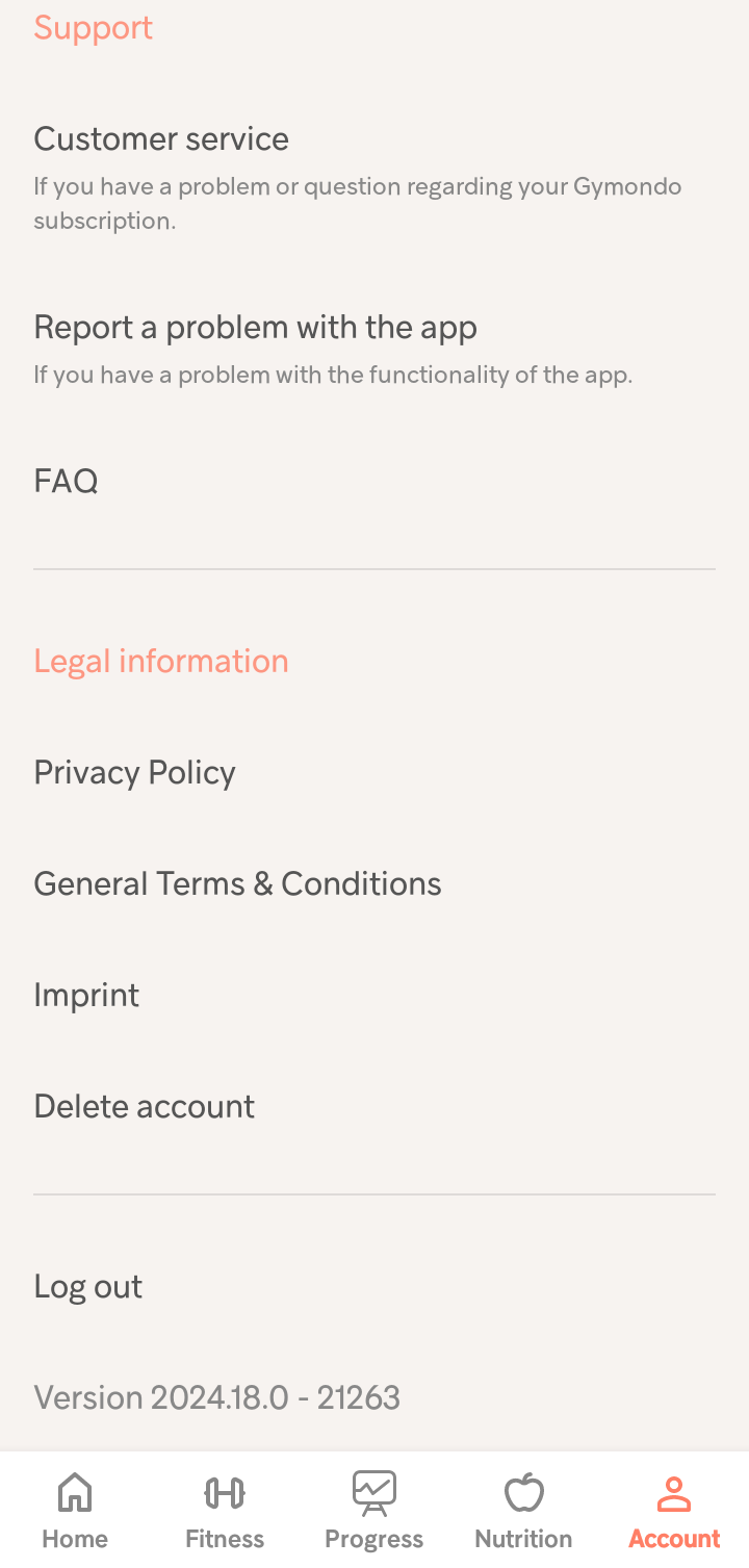  Gymondo Deleting Account flow