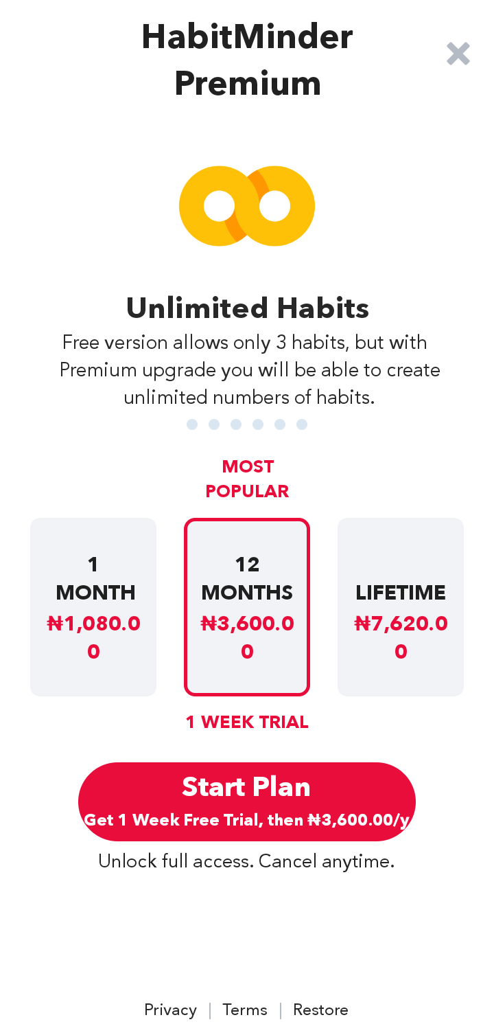  Habitminder Paywall and Subscription flow