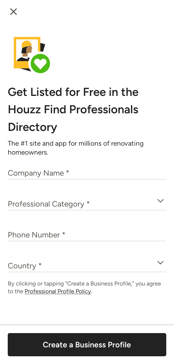  Houzz Creating a business profile flow