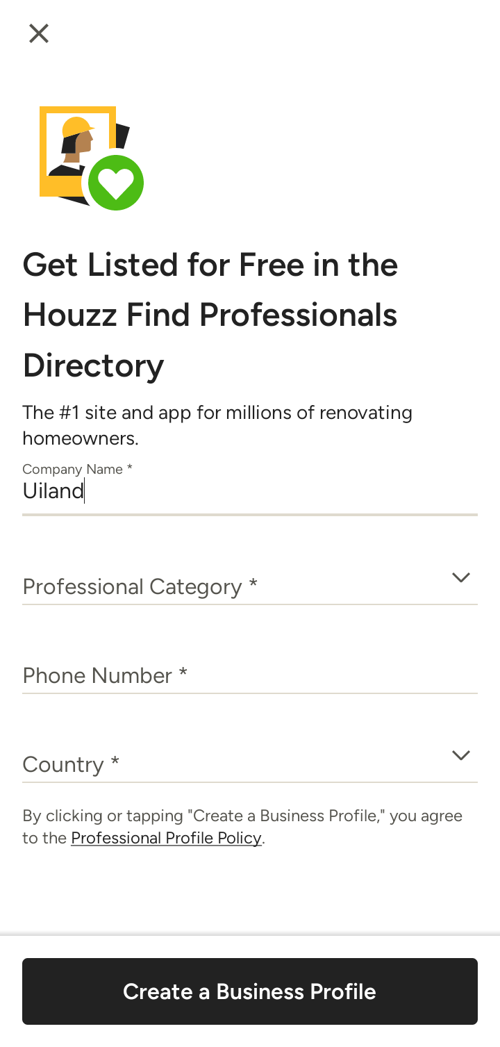  Houzz Creating a business profile flow
