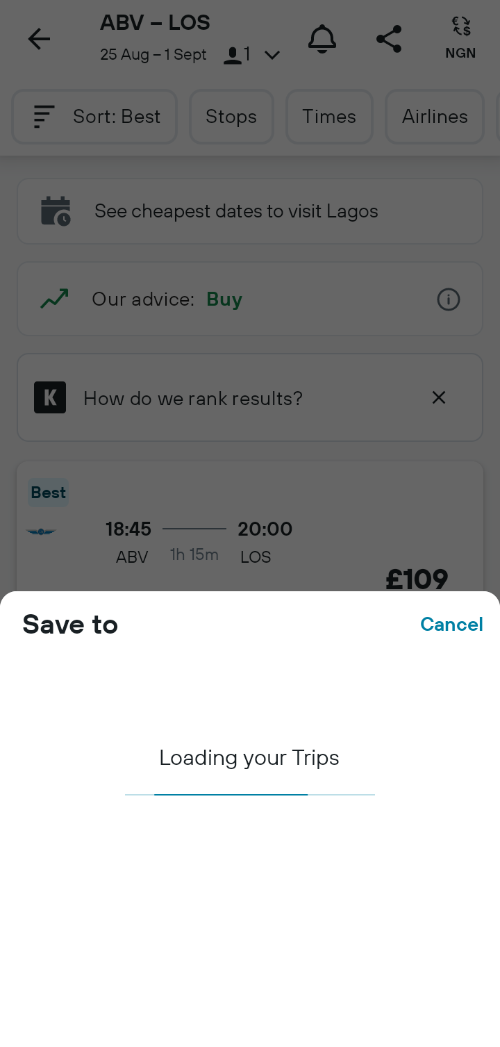  Kayak Savings  ui screens