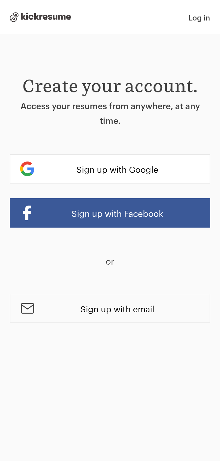  Kickresume Login  ui screens