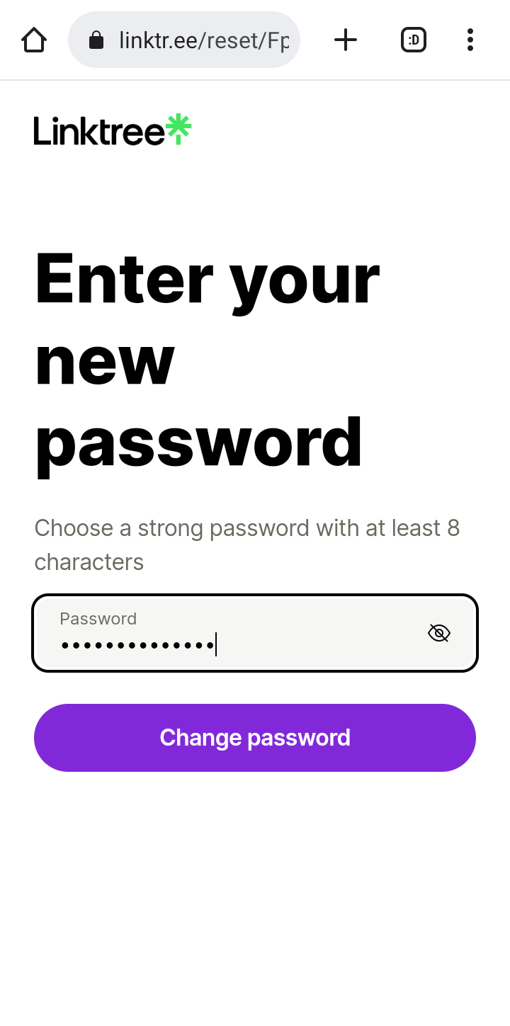  Linktree Change Password user flow UI screenshot