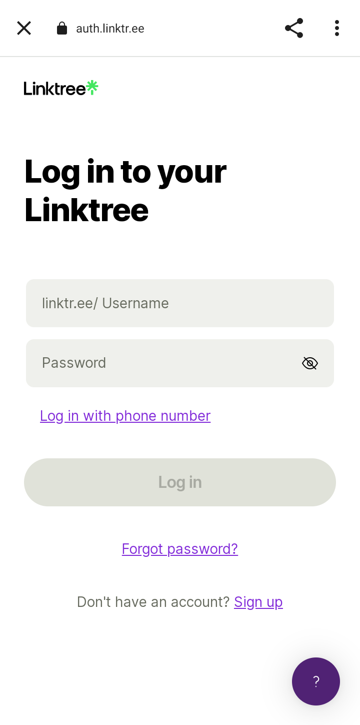  Linktree Login user flow UI screenshot