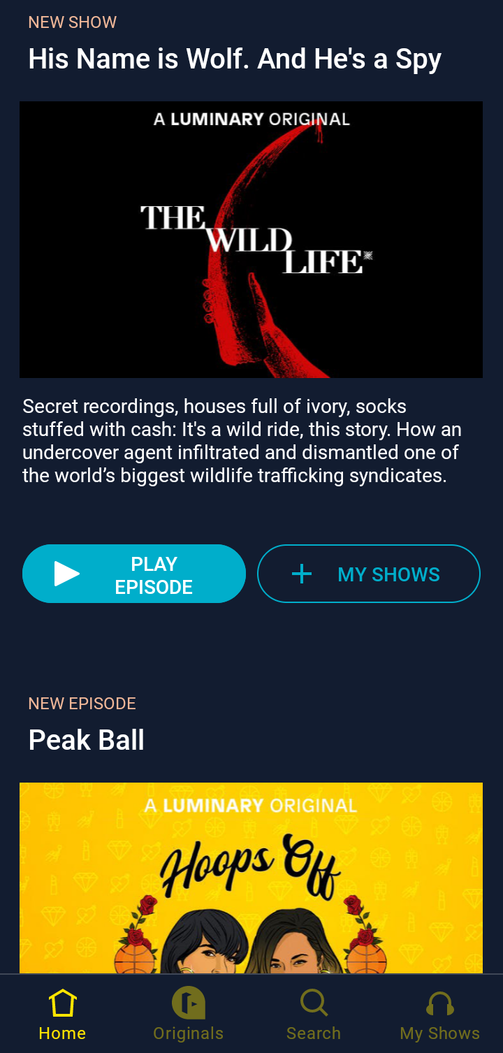  Luminarypodcasts Home  ui screens