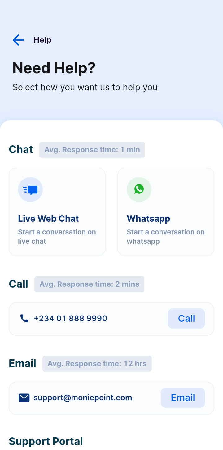  Moniepoint Chatting user flow UI screenshot