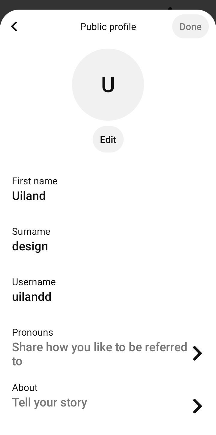 Pinterest Edit Profile user flow UI screenshot