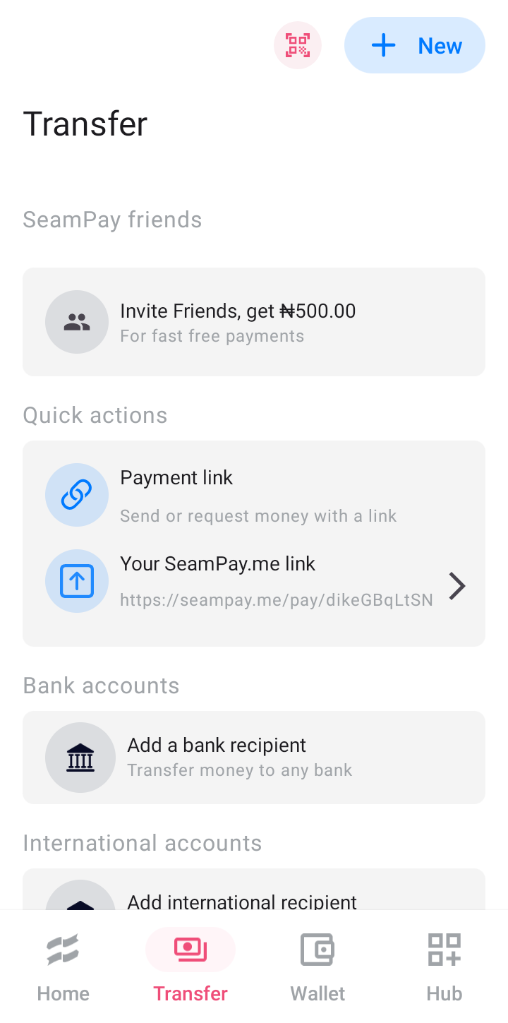  Seampay Send Money user flow UI screenshot