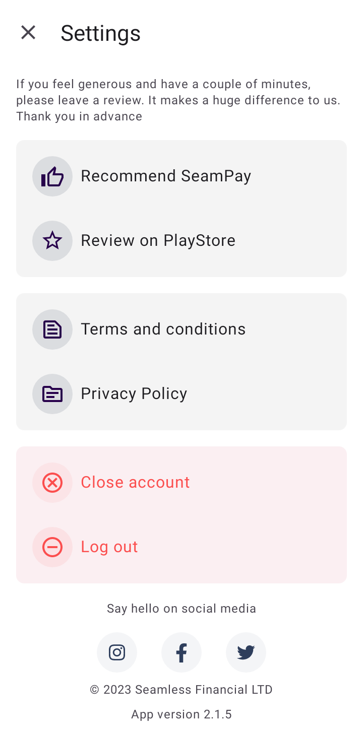  Seampay Deleting Account user flow UI screenshot