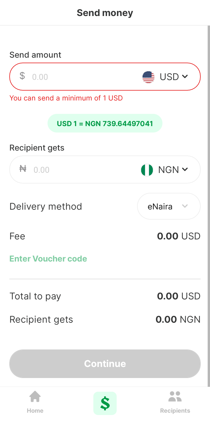  Send Send Money user flow UI screenshot