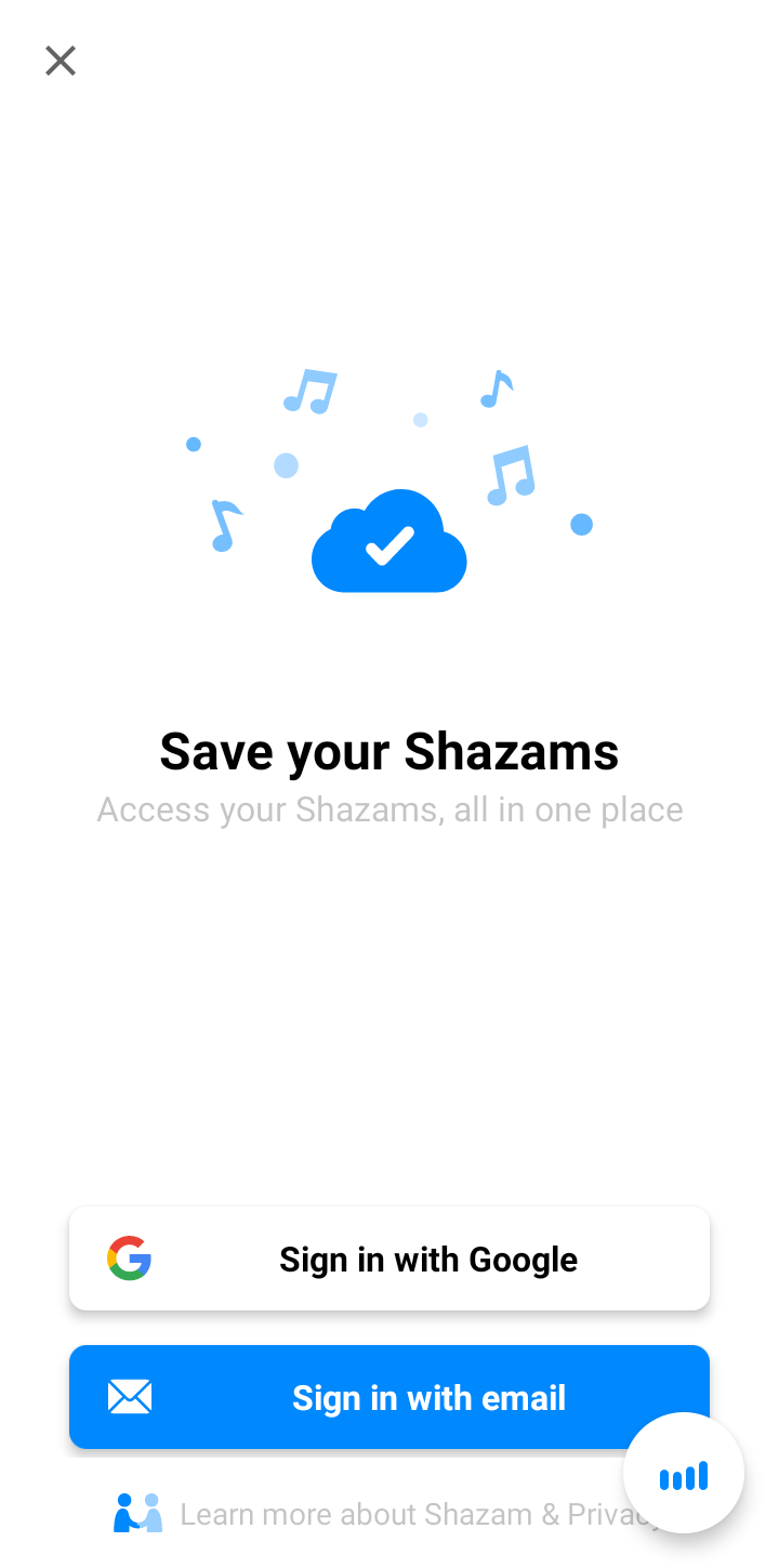  Shazam Login user flow UI screenshot