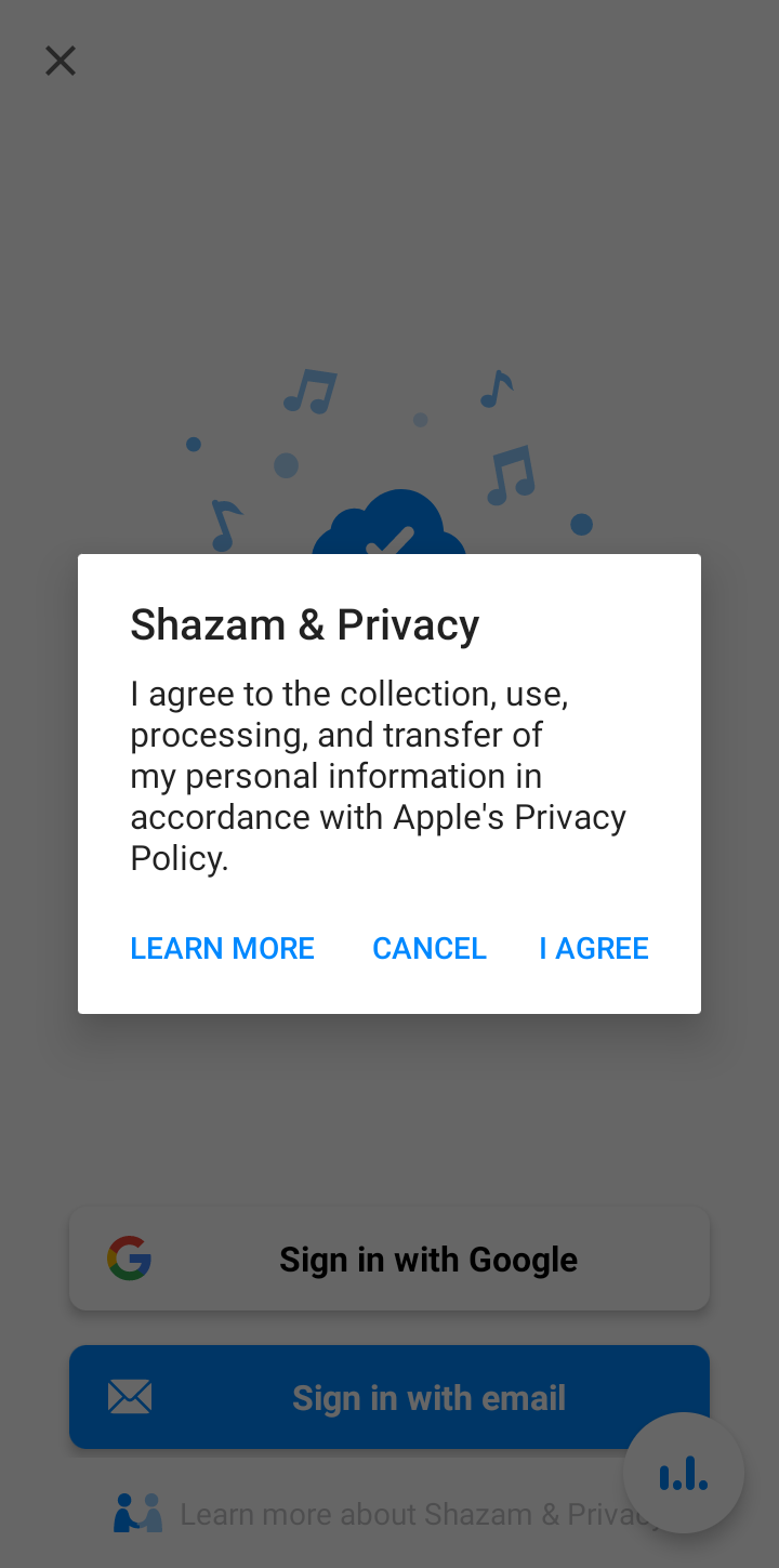  Shazam Login user flow UI screenshot