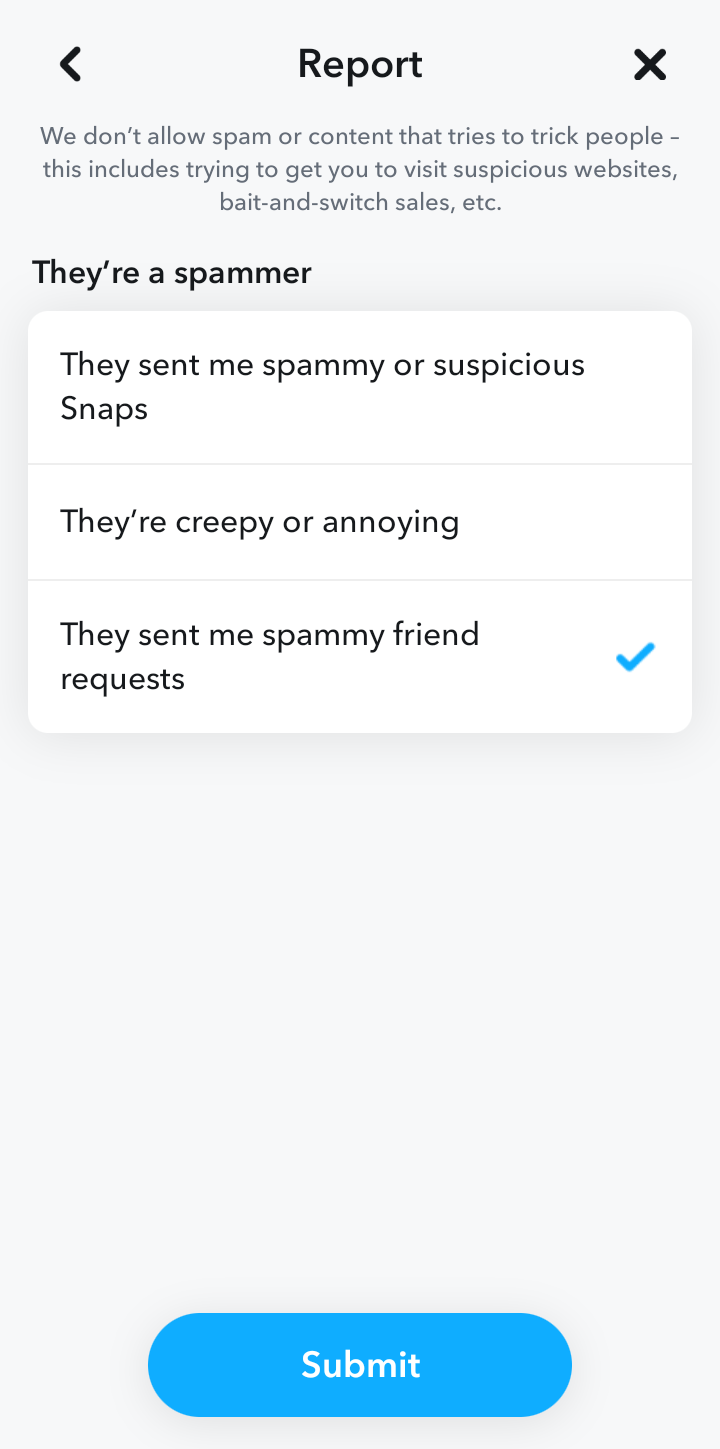  Snapchat Block user flow UI screenshot