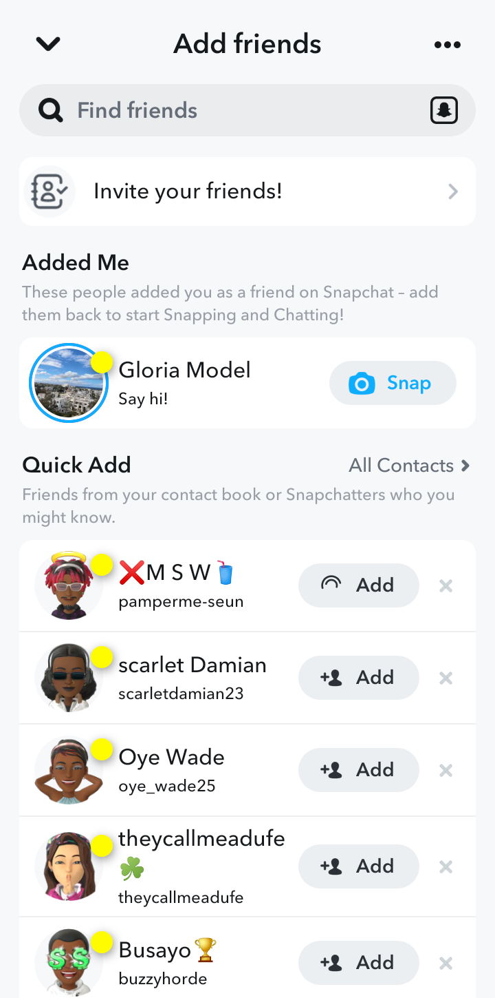  Snapchat Adding Friend user flow UI screenshot