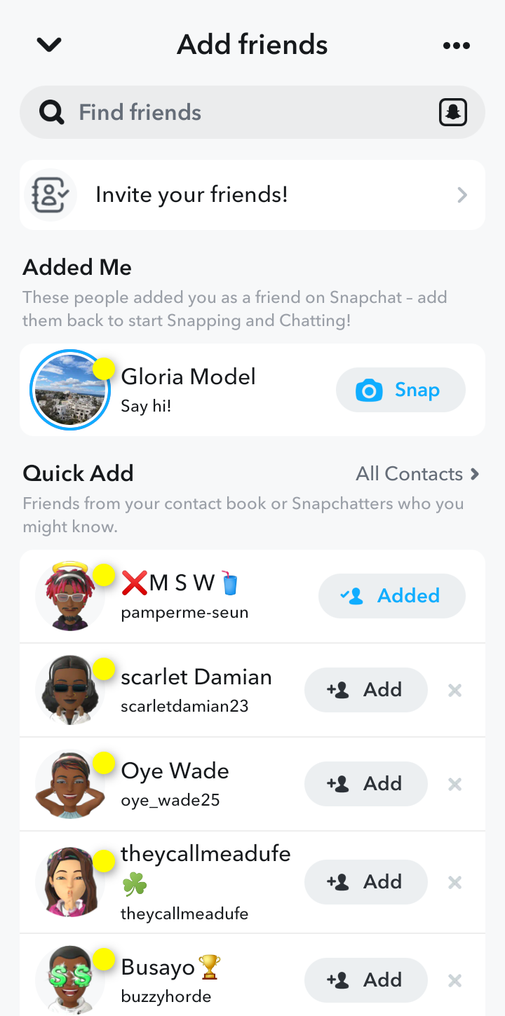  Snapchat Adding Friend user flow UI screenshot