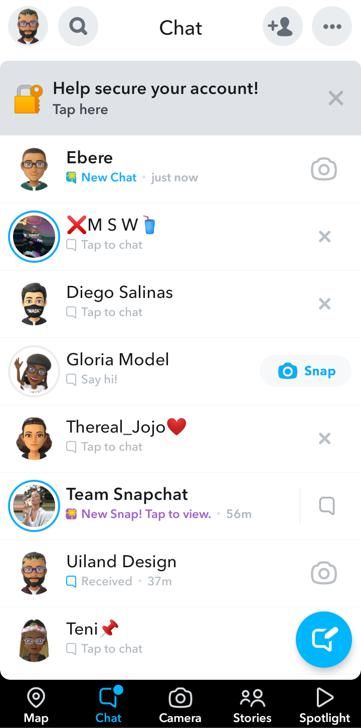  Snapchat Chatting user flow UI screenshot