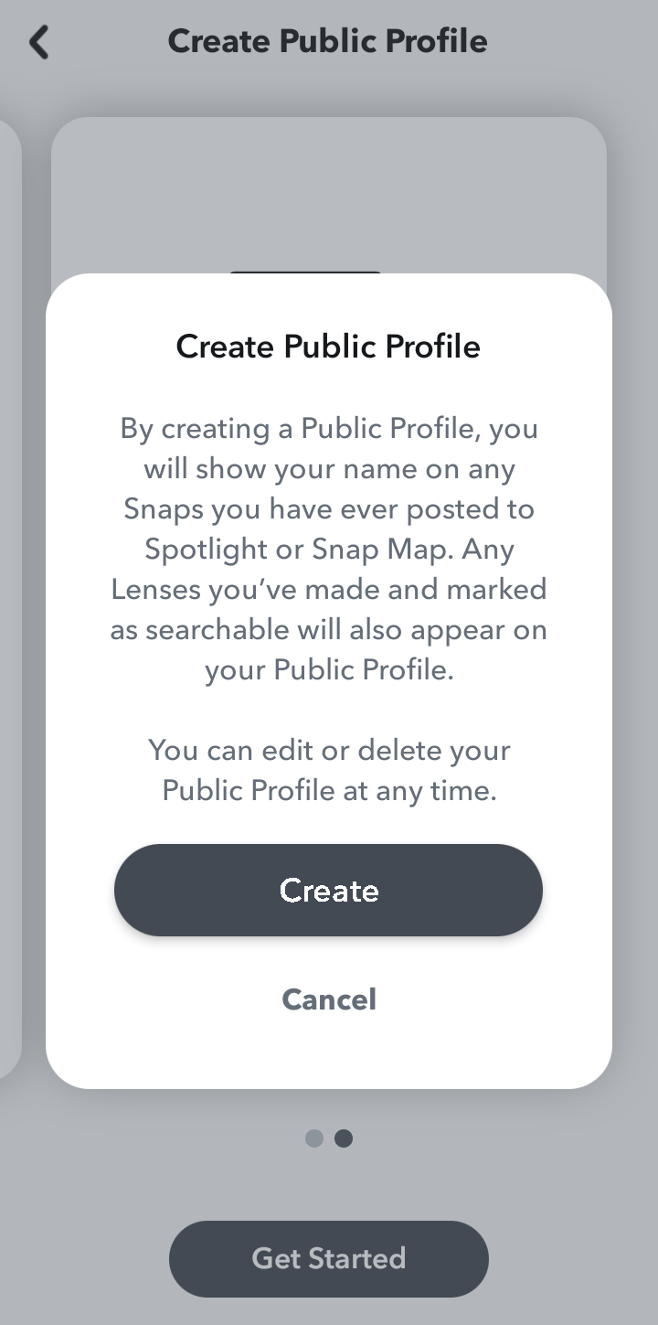  Snapchat Create A Profile user flow UI screenshot